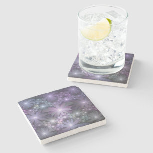 Bed of Flowers Trendy Shiny Abstract Fractal Art Stone Coaster