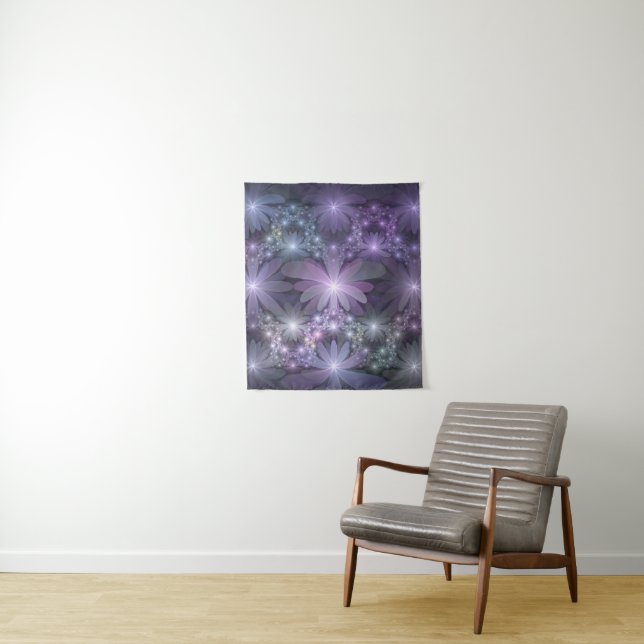 Bed of Flowers Trendy Shiny Abstract Fractal Art Tapestry (In Situ)