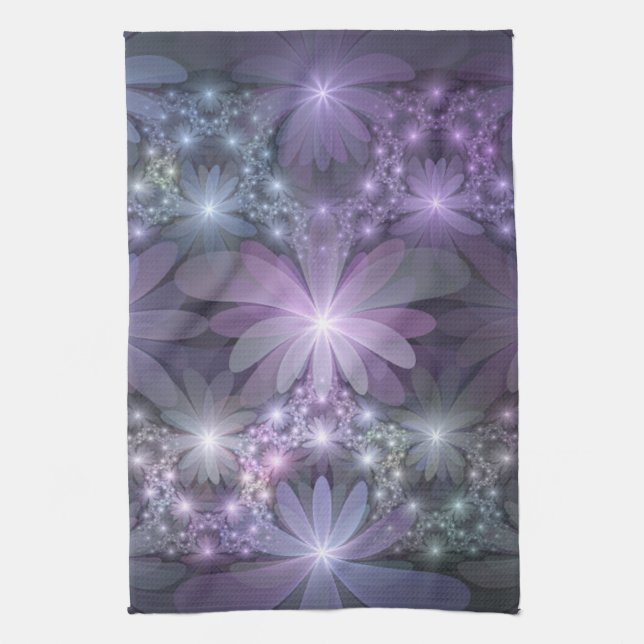 Bed of Flowers Trendy Shiny Abstract Fractal Art Tea Towel (Vertical)