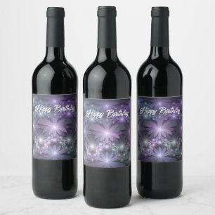 Bed of Flowers Trendy Shiny Abstract Fractal Art Wine Label
