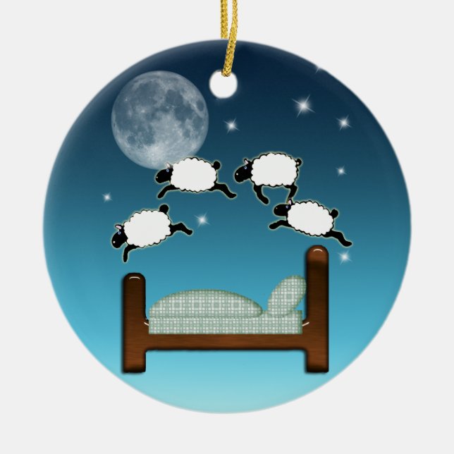 Bed, Sky, & Counting Sheep at Night Ceramic Ornament (Front)