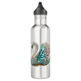 Bedazzled Diamond Swan Gold Crystal Bling 710 Ml Water Bottle