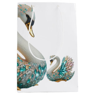Bedazzled Diamond Swan Gold Crystal Bling Medium Gift Bag