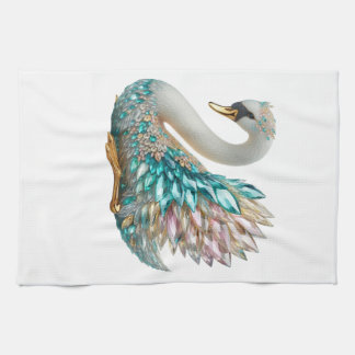 Bedazzled Diamond Swan Gold Crystal Bling Tea Towel