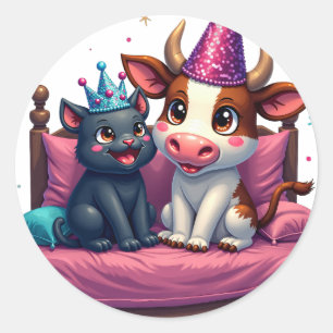 Bedazzled Stuff Aesthetic Party Cat Cow Sequin Gli Classic Round Sticker