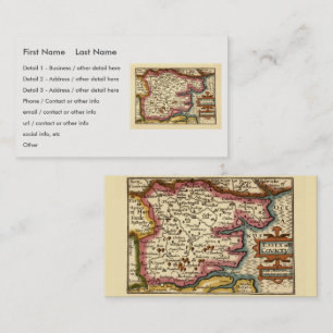 Bedfordshire County England Antique John Speed Map Business Card