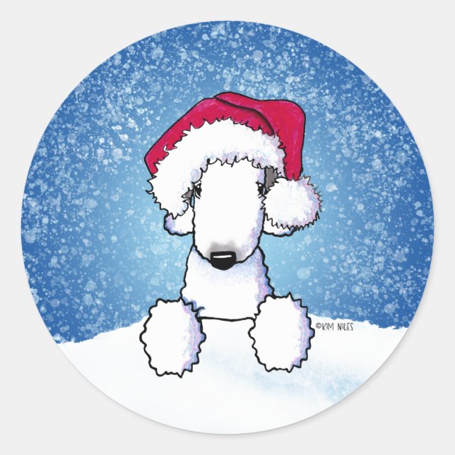 Bedlington Christmas Classic Round Sticker (Front)