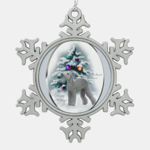 Bedlington Terrier Christmas Snowflake Pewter Christmas Ornament