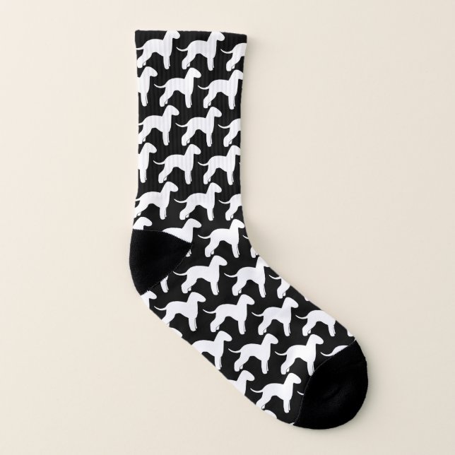 Bedlington Terrier Dog Breed Silhouettes Pattern Socks (Left Inside)