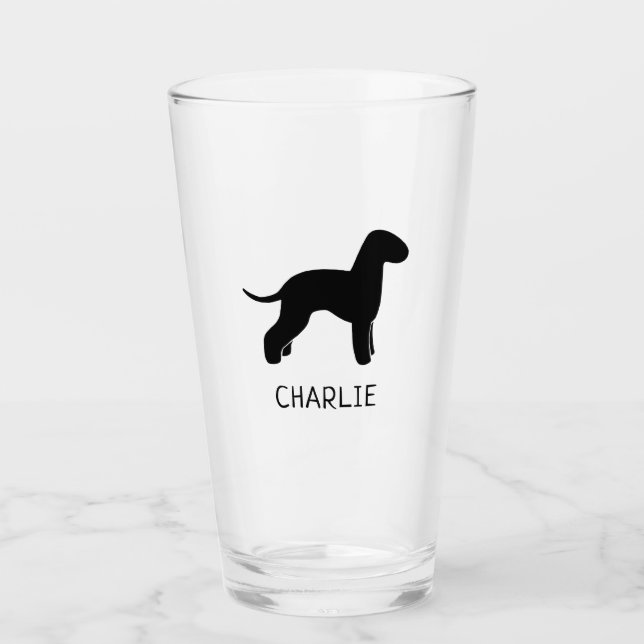 Bedlington Terrier Dog Silhouette Personalised Glass (Front)