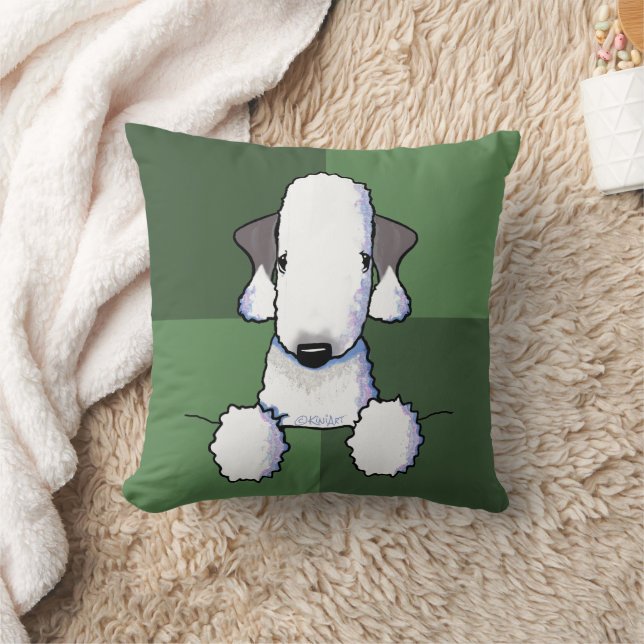 Bedlington Terrier Green Throw Pillow (Blanket)