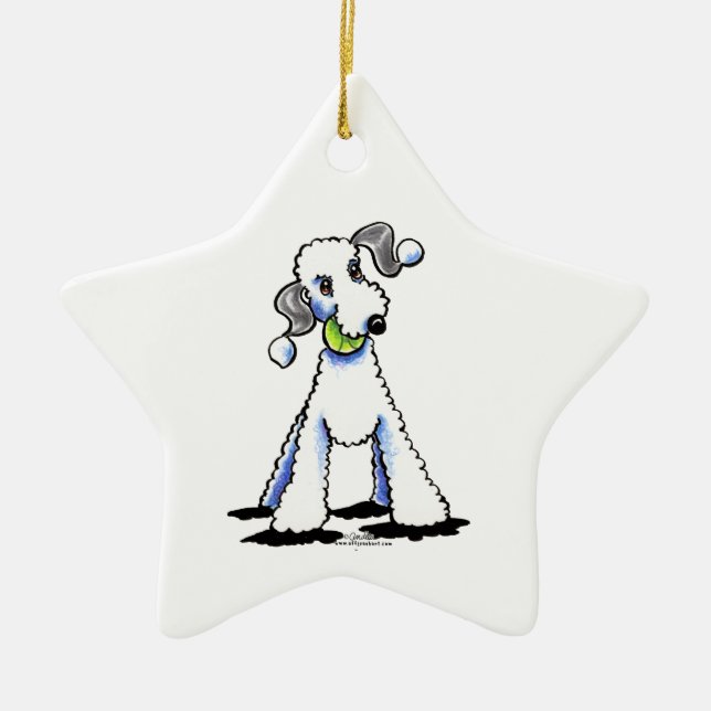 Bedlington Terrier Let's Play Ceramic Tree Decoration (Front)