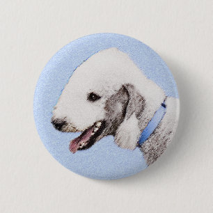 Bedlington Terrier Painting - Original Dog Art 6 Cm Round Badge