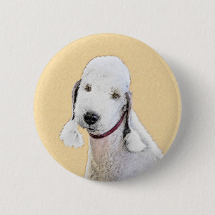 Bedlington Terrier Painting - Original Dog Art 6 Cm Round Badge