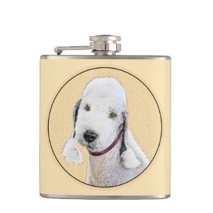 Bedlington Terrier Painting - Original Dog Art Hip Flask