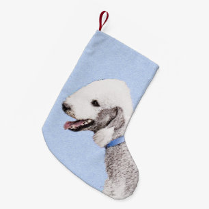 Bedlington Terrier Painting - Original Dog Art Small Christmas Stocking