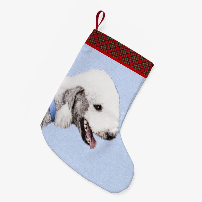 Bedlington Terrier Painting - Original Dog Art Small Christmas Stocking (Front (Hanging))