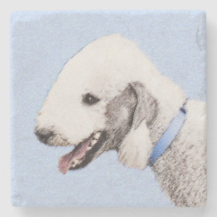 Bedlington Terrier Painting - Original Dog Art Stone Coaster