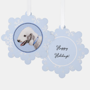 Bedlington Terrier Painting - Original Dog Art Tree Decoration Card