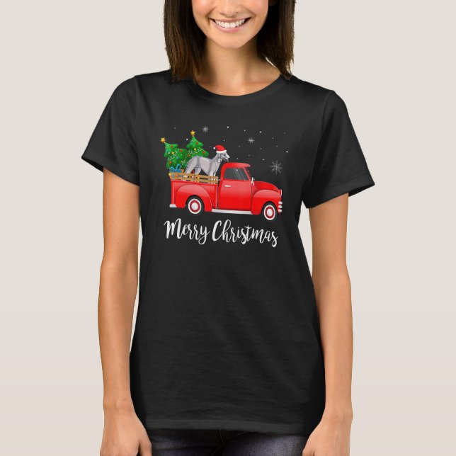 Bedlington Terrier Red Truck Christmas Tree Xmas D T-Shirt (Front)