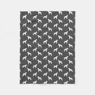 Bedlington Terrier Silhouettes Pattern Grey Fleece Blanket