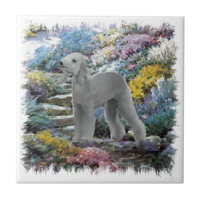 Bedlington Terrier Summer Garden Art Tile (Front)