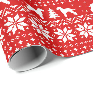 Bedlington Terriers Christmas Sweater Pattern Red Wrapping Paper