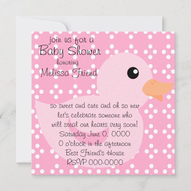 Bedotted Duck in Pink Invitation (Front)