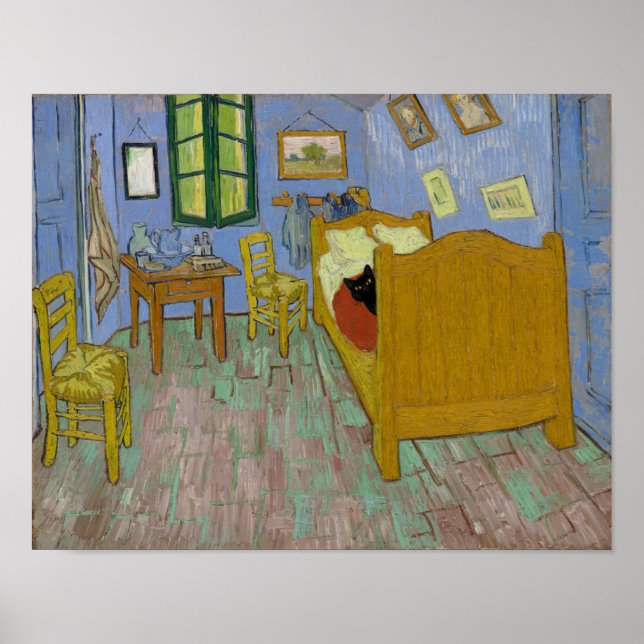 Bedroom in Arles with a black cat - Van Gogh Poster (Front)