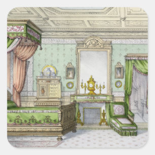 Bedroom in the Renaissance style (colour litho) Square Sticker
