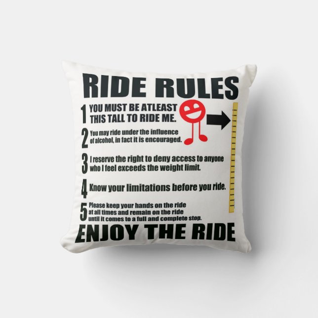 Bedroom Innuendo Funny Ride Rules Cushion (Front)