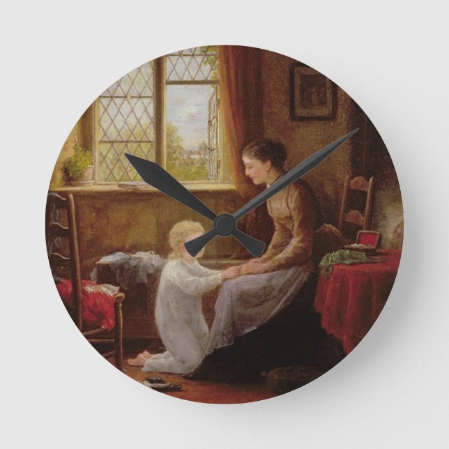 Bedtime, 1890 (oil on panel) round clock (Front)