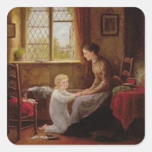 Bedtime, 1890 (oil on panel) square sticker