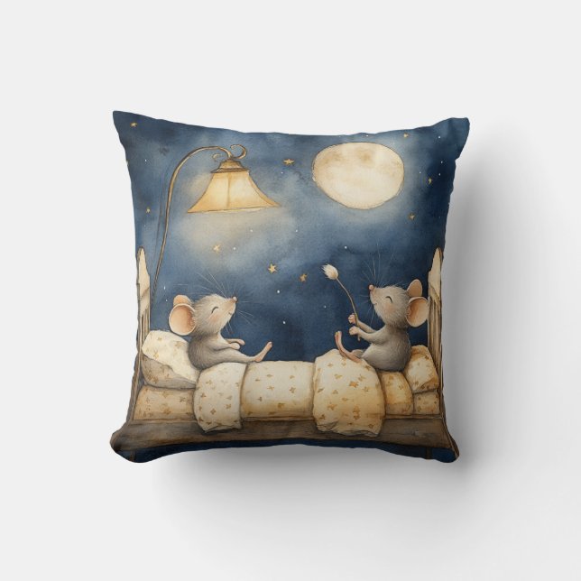 Bedtime Mice Throw Pillow (Front)