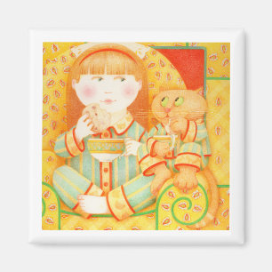 BEDTIME SNACK Square Magnet - White
