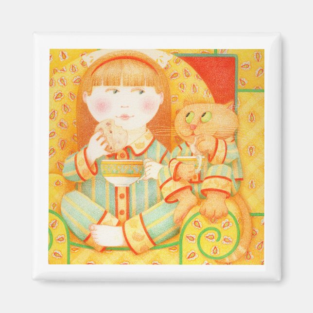 BEDTIME SNACK Square Magnet - White (Front)