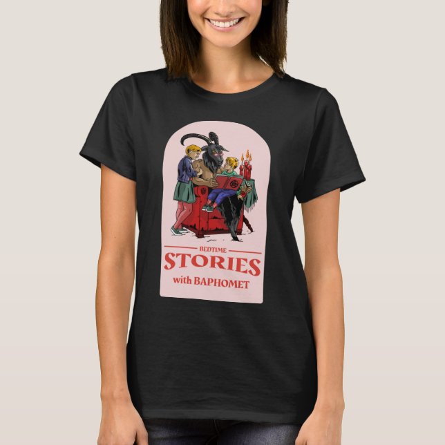 Bedtime Stories With Baphomet Dark Humour Satan T-Shirt (Front)