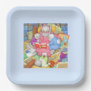 BEDTIME STORY 9" Square Paper Plates - Blue