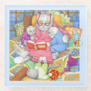 BEDTIME STORY Glass Beverage Coaster - Blue