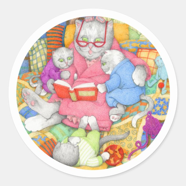 BEDTIME STORY Large Round Stickers - White (Front)