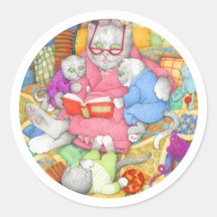 BEDTIME STORY Large Round Stickers - White