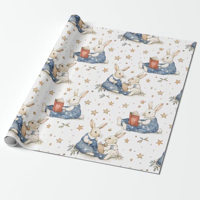 Bedtime Story Rabbit Wrapping Paper (Unrolled)