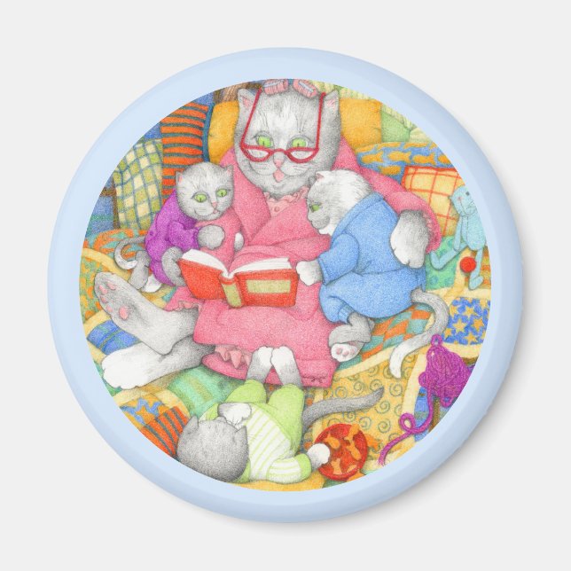 BEDTIME STORY Round Magnet - Blue (Front)