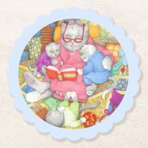 BEDTIME STORY Scalloped Round Coasters - Blue