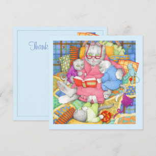 BEDTIME STORY Square Flat Thank You Card / Blue