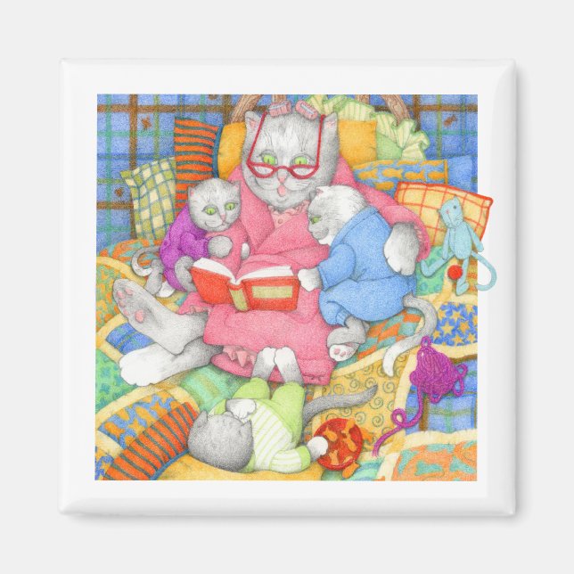 BEDTIME STORY Square Magnet - White (Front)