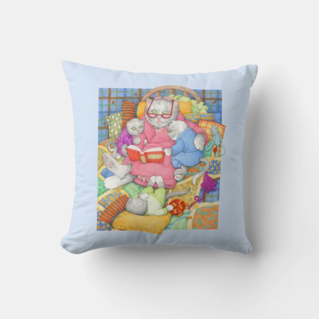 BEDTIME STORY Throw Pillow - Blue (Front)