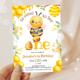 Bee 1st Birthday Girl So Sweet To Bee One Invitation