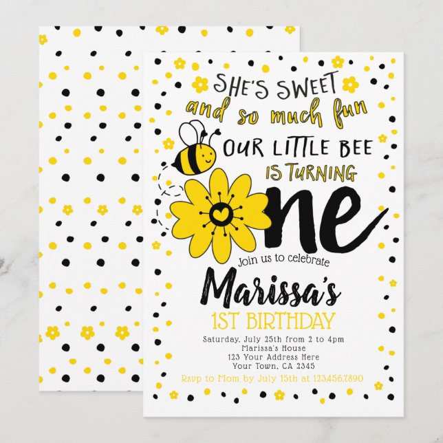 Bee 1st Birthday Invitation (Front/Back)