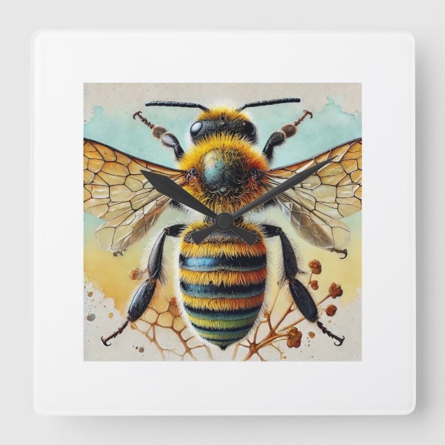 Bee 280924IREF212 - Watercolor Square Wall Clock (Front)